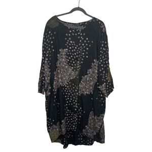 Gudrun Sjoden Dress Womens XXL Black Linen Embroidered Floral Lagenlook Boho